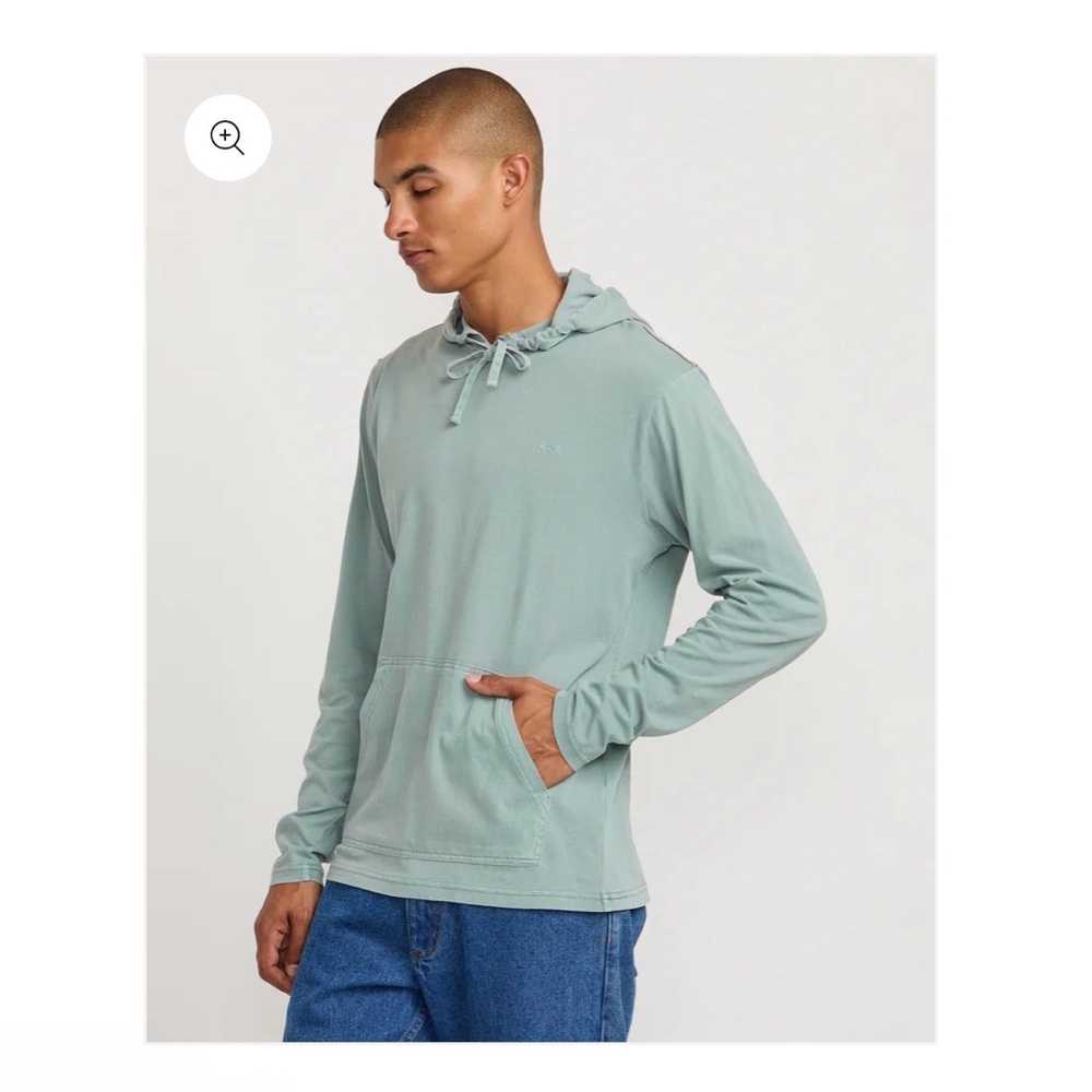 RVCA PTC Pigment Hooded Long Sleeve Tee Small S Slim Fit Sage Green Hoodie Wash